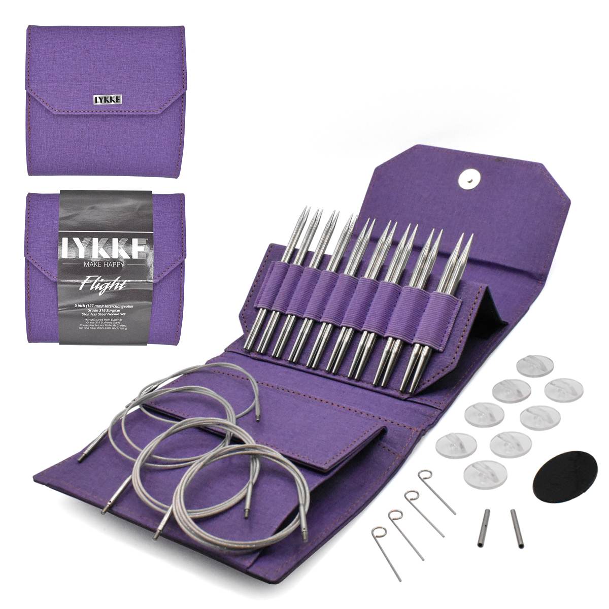 Purple LYKKE Flight Deluxe Interchangeable Needle Set with case and accessories